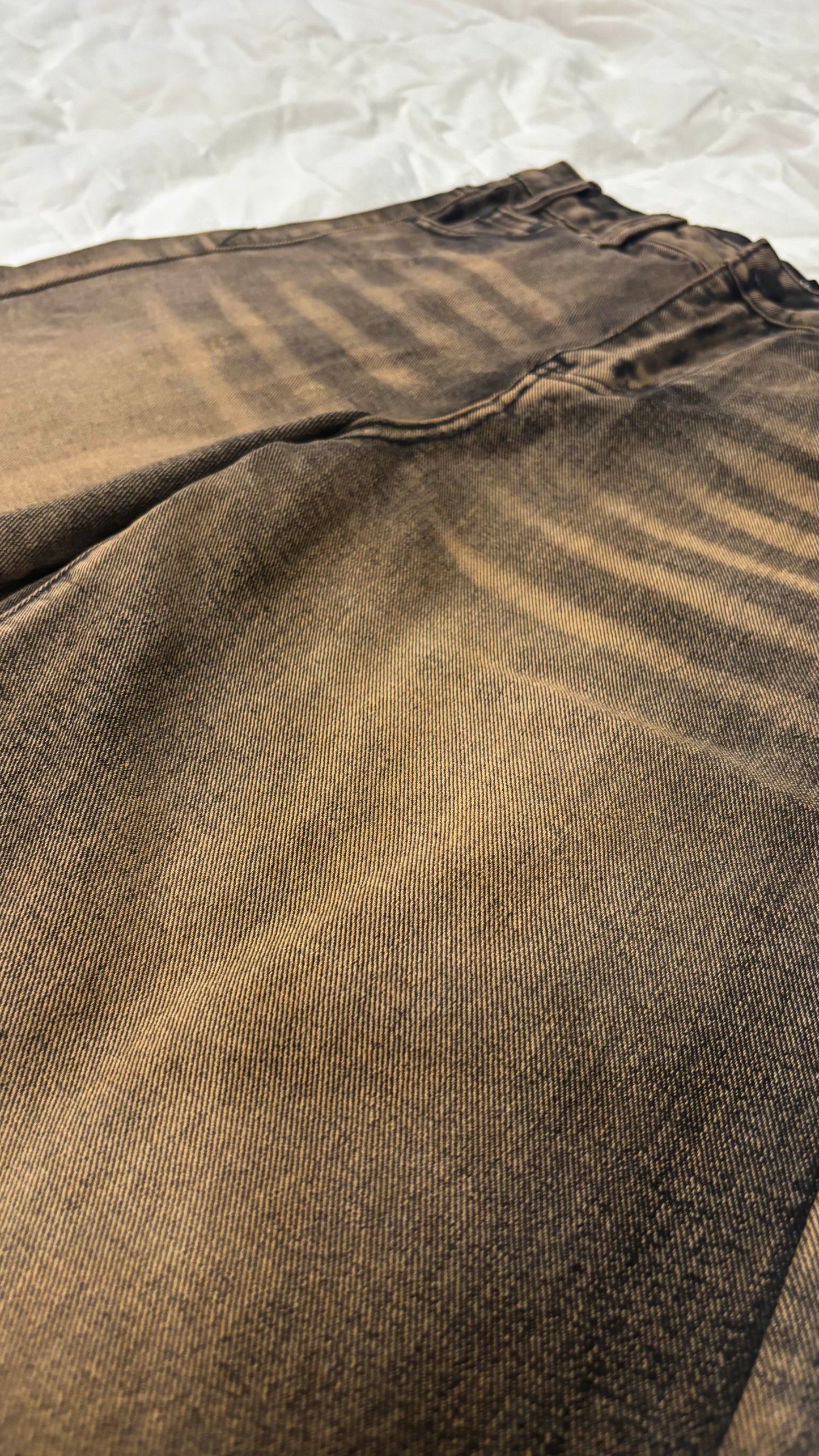 Brown Washed Denim Shorts