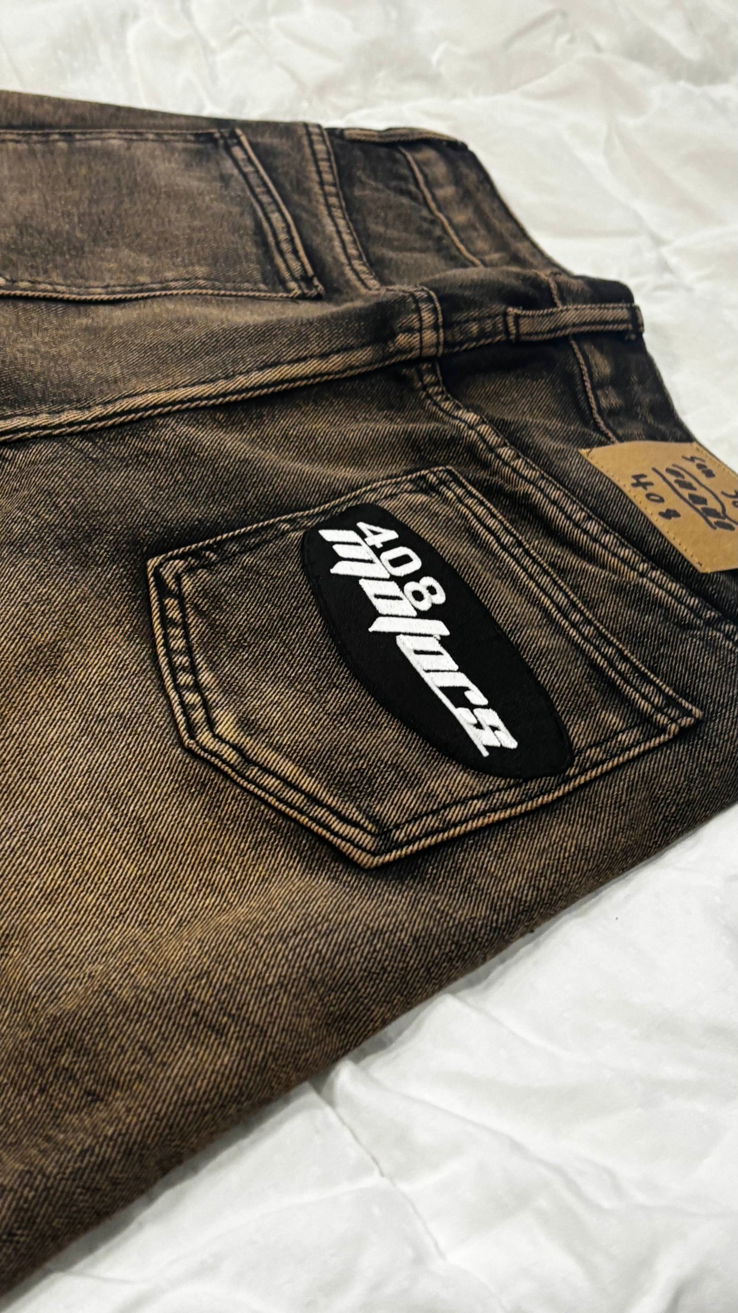 Brown Washed Denim Shorts