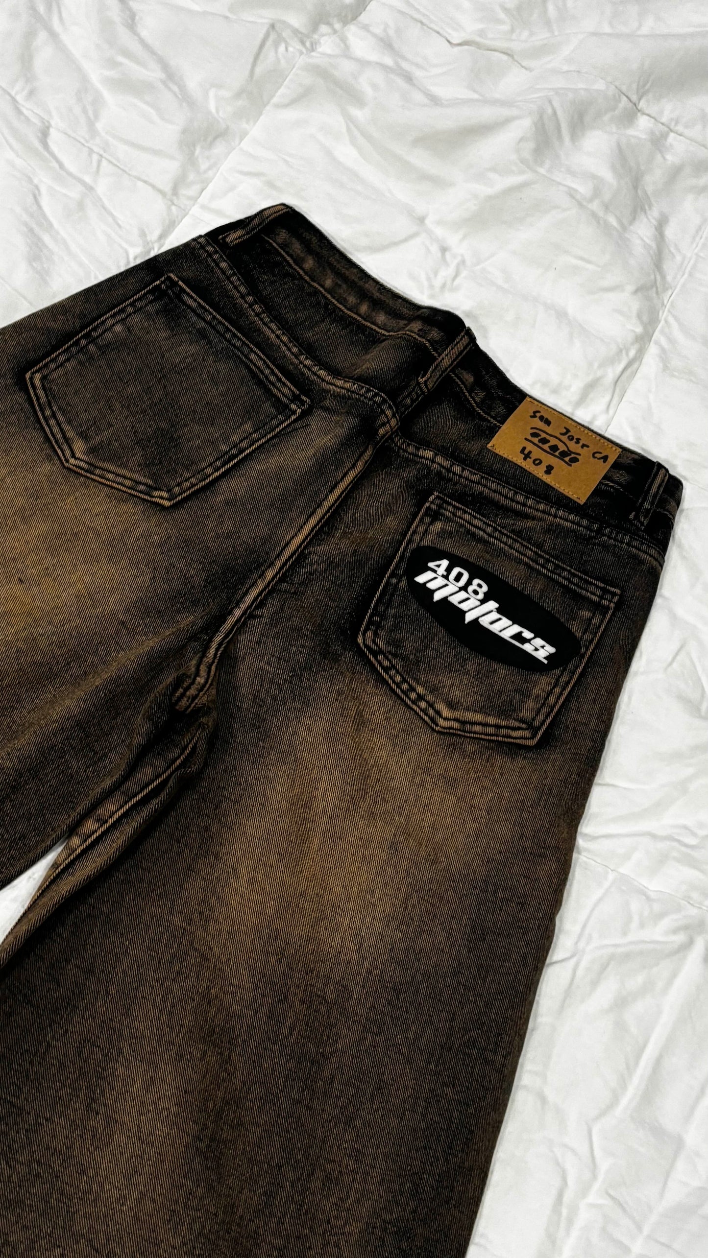 Brown Washed Denim Shorts