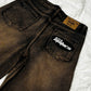 Brown Washed Denim Shorts