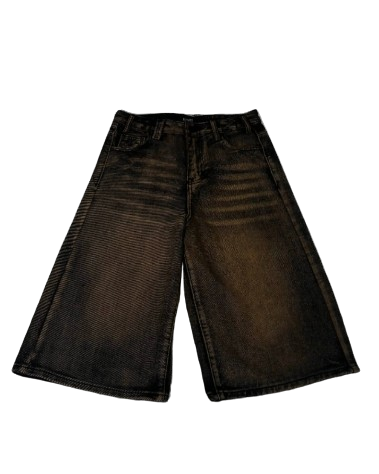 Brown Washed Denim Shorts